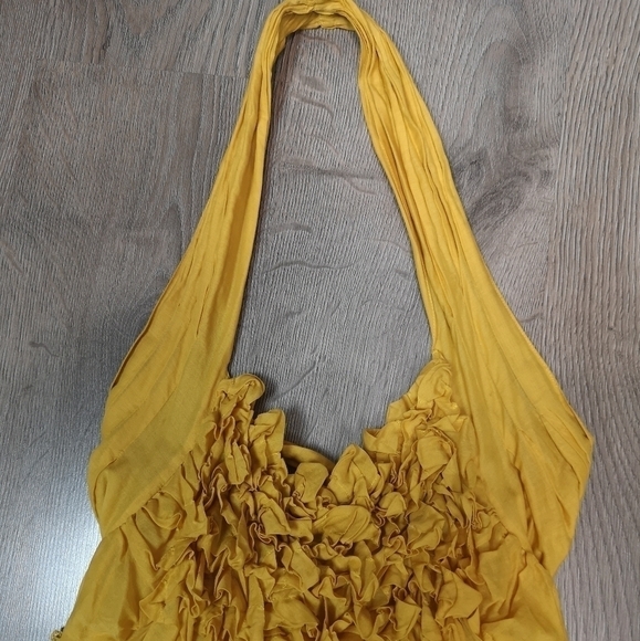 Vintage designer Rachel Roy bright yellow ruched tucked cotton halter top - Picture 11 of 14